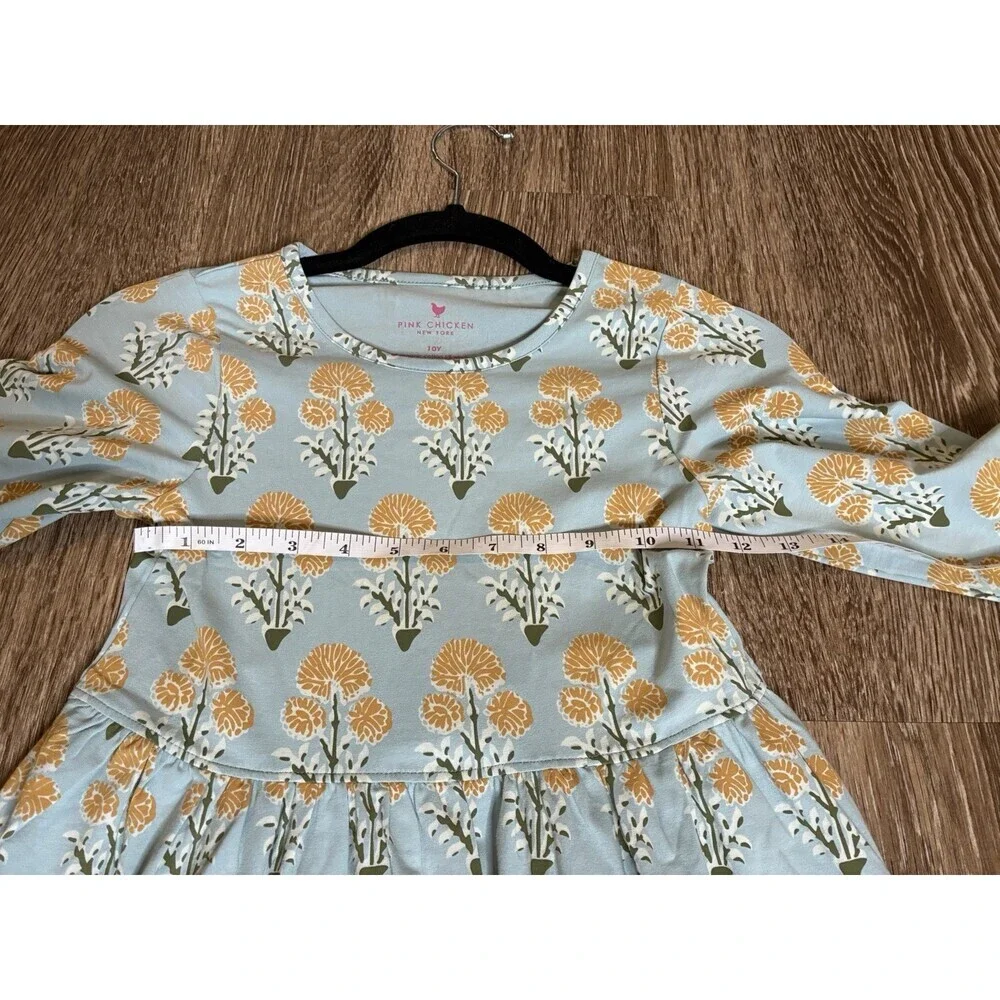 Pink Chicken Girls Long Sleeve Blue Floral Dress Size 10Y